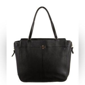Tory Burch Leather Ivy Side Zip Tote with Gold Emblem Logo